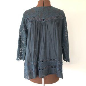 Babydoll Top with Lace Yoke and Sleeves Size L/XL